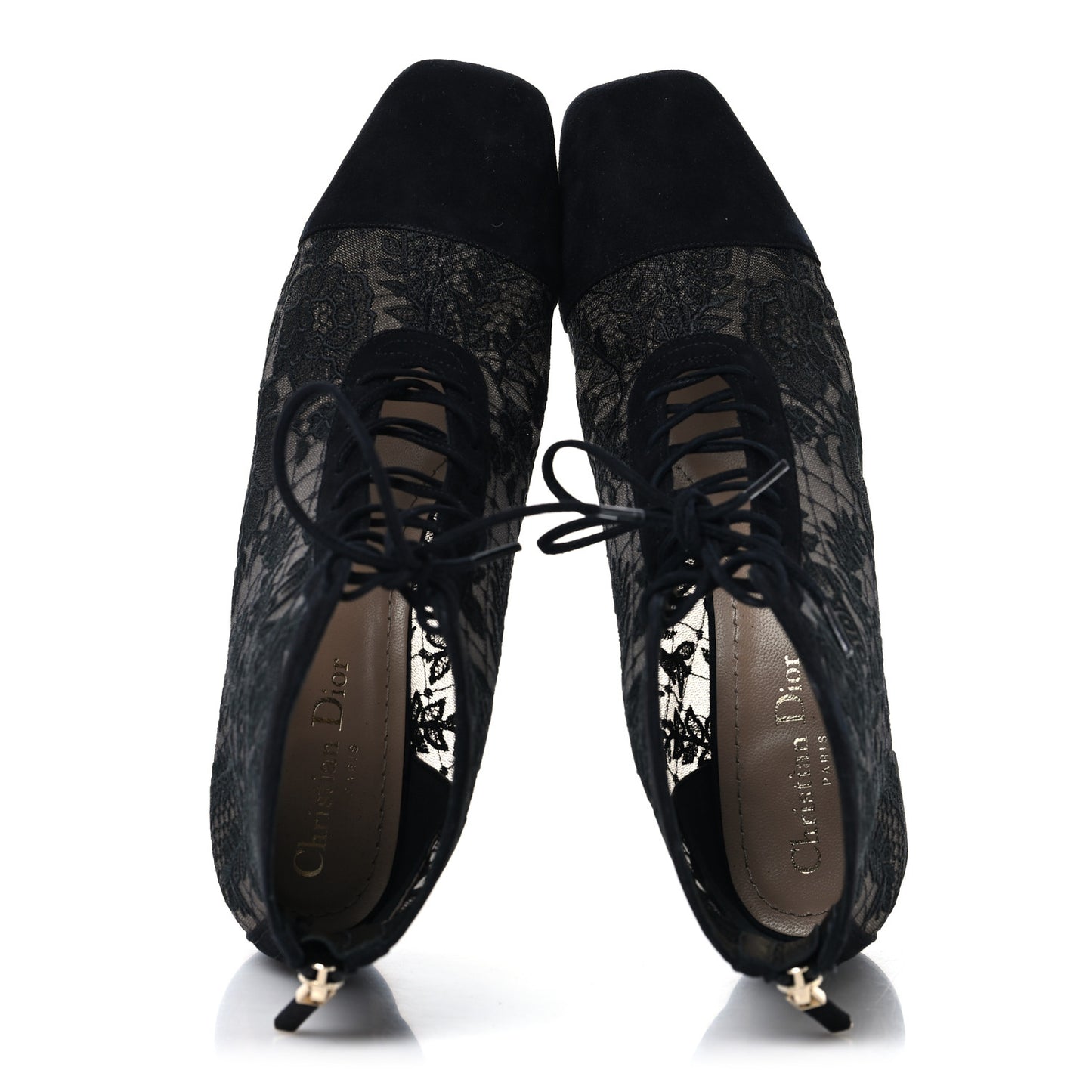 Suede Transparent Mesh Embroidered Roses Naughtily-D Heeled Lace Up Ankle Boots 39.5 Black