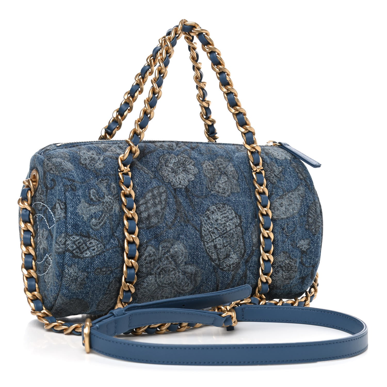 Chanel Denim Printed Destination Chenonceau Bowling Bag Blue Grey White 2 of 4