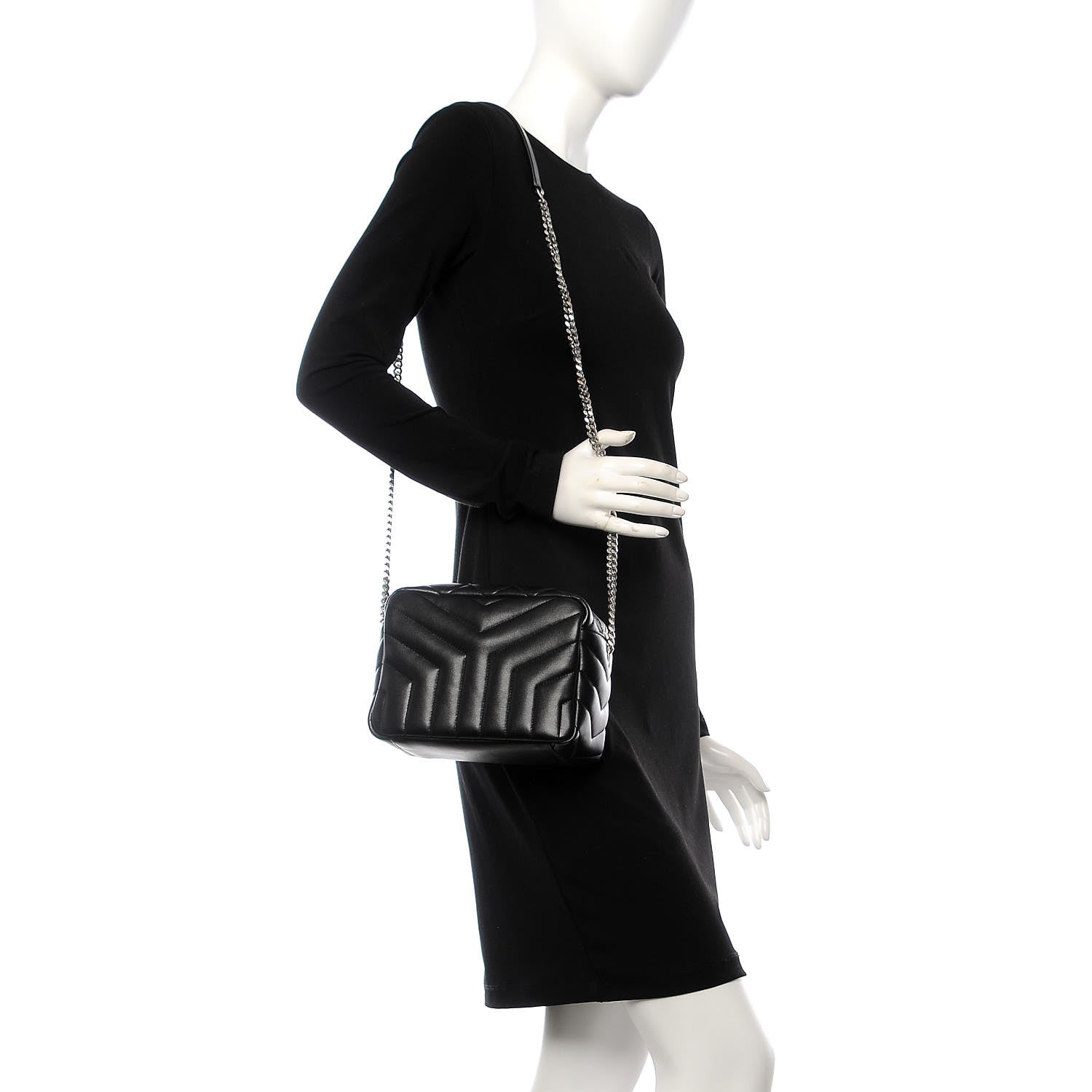 Saint Laurent Calfskin Y Quilted Monogram Small Loulou Bowling Bag Black 2 of 7