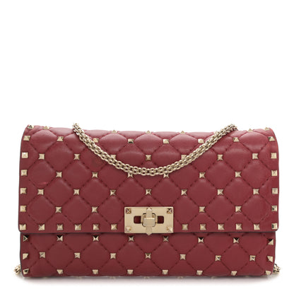 Valentino Garavani Nappa Rockstud Spike Wallet on Chain Rubino 1 of 11