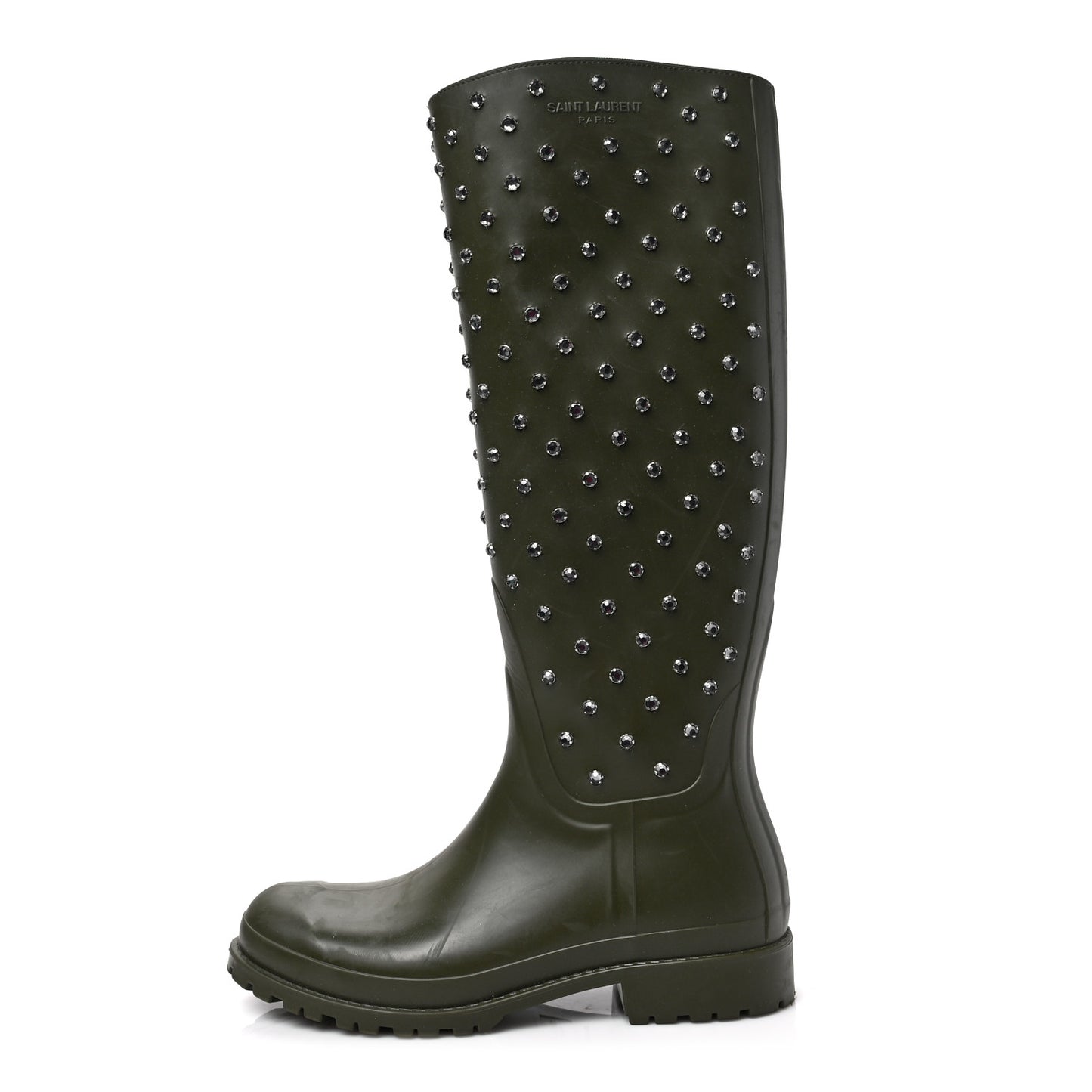 Rubber Studded Festival Rain Boots 38 New Kaki Fonce