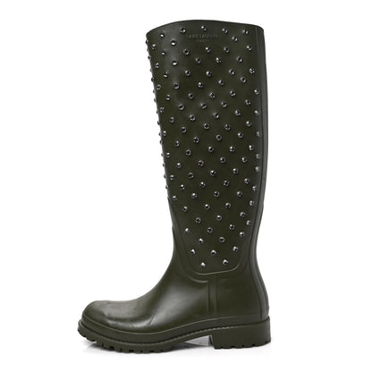 Saint Laurent Rubber Studded Festival Rain Boots 38 New Kaki Fonce 1 of 8