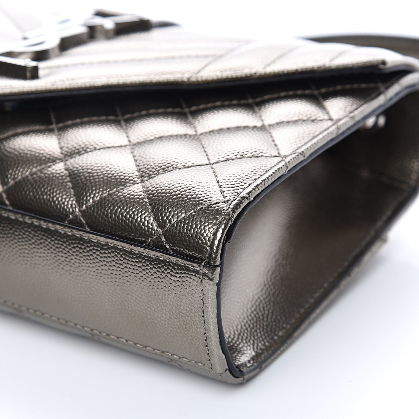 Metallic Grain De Poudre Textured Mixed Matelasse Triquilt Small Monogram Satchel Piombo