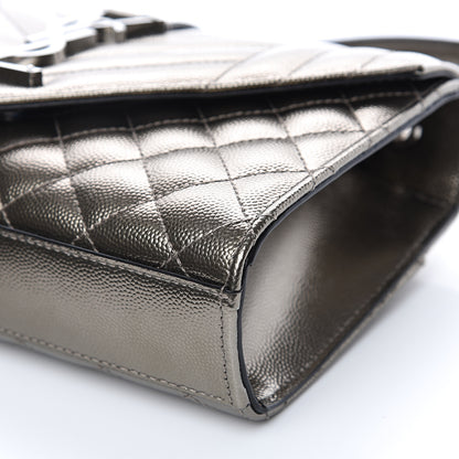Saint Laurent Metallic Grain De Poudre Textured Mixed Matelasse Triquilt Small Monogram Satchel Piombo 7 of 7