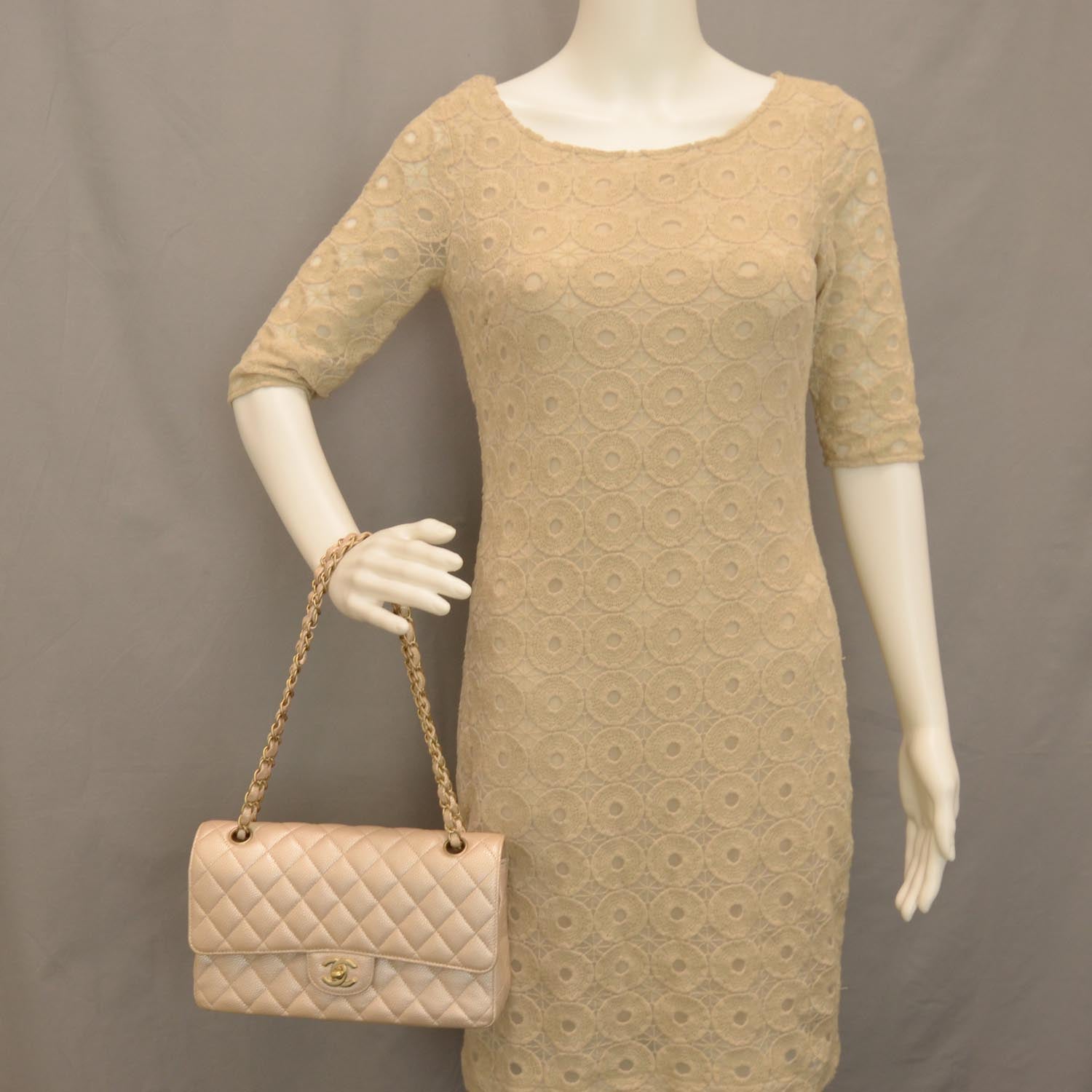 Chanel Pearly Caviar Quilted Medium Double Flap Light Beige 2 of 11