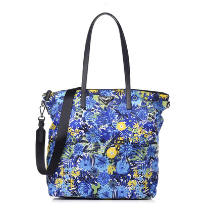 Prada Tessuto Nylon Saffiano Floral Print Tote Bluette Dis Primule 1 of 9