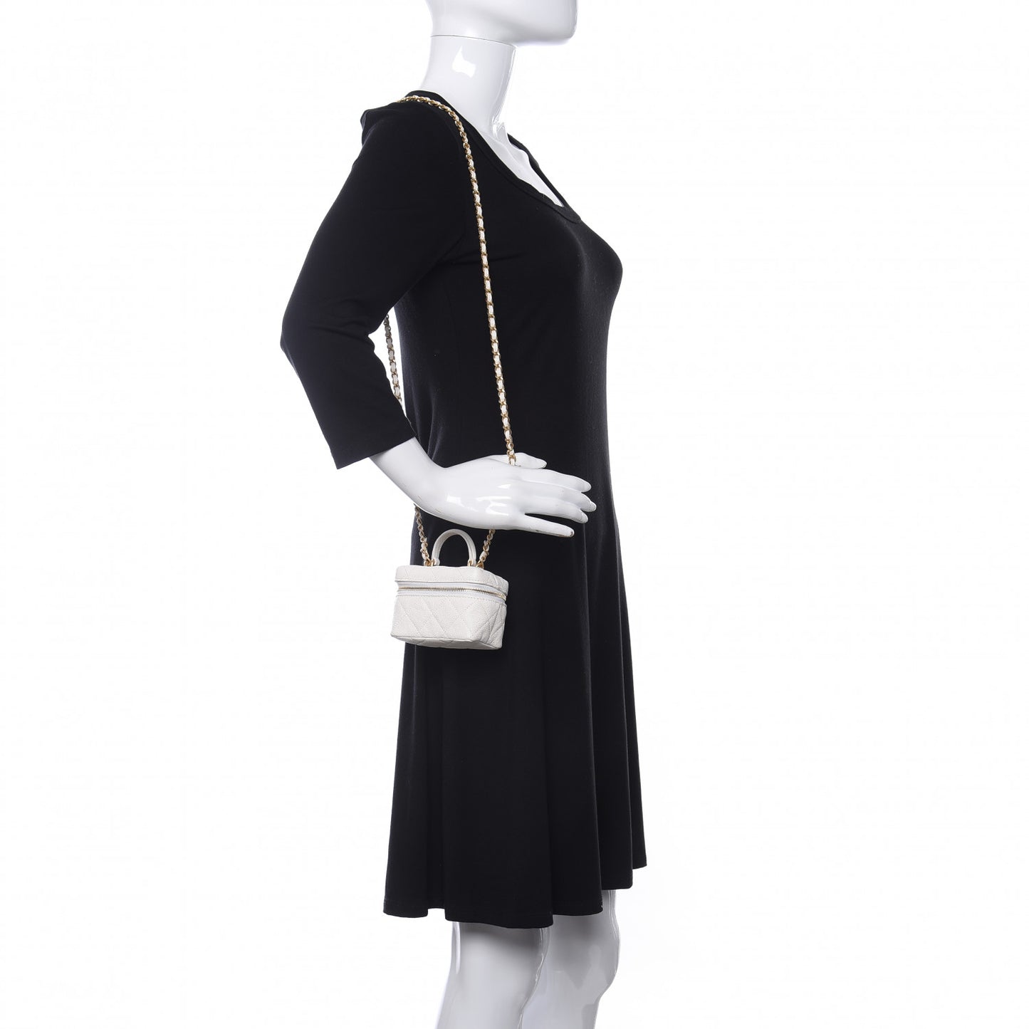 Caviar Quilted Mini Top Handle Vanity With Chain White