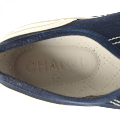 Chanel Canvas Lace Up Cap Toe Sneakers 42 Navy 7 of 8