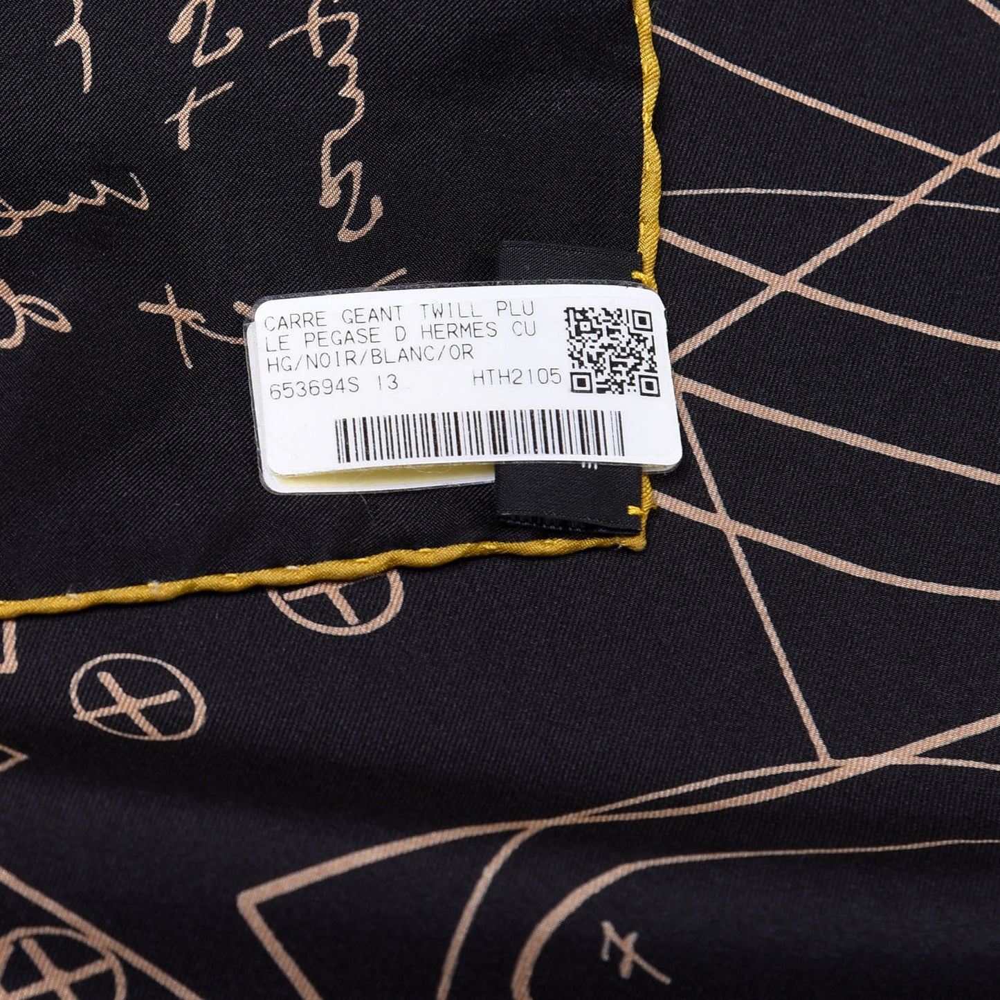 Silk Twill Le Pegase D Hermes Giant Scarf 140 Black White Or