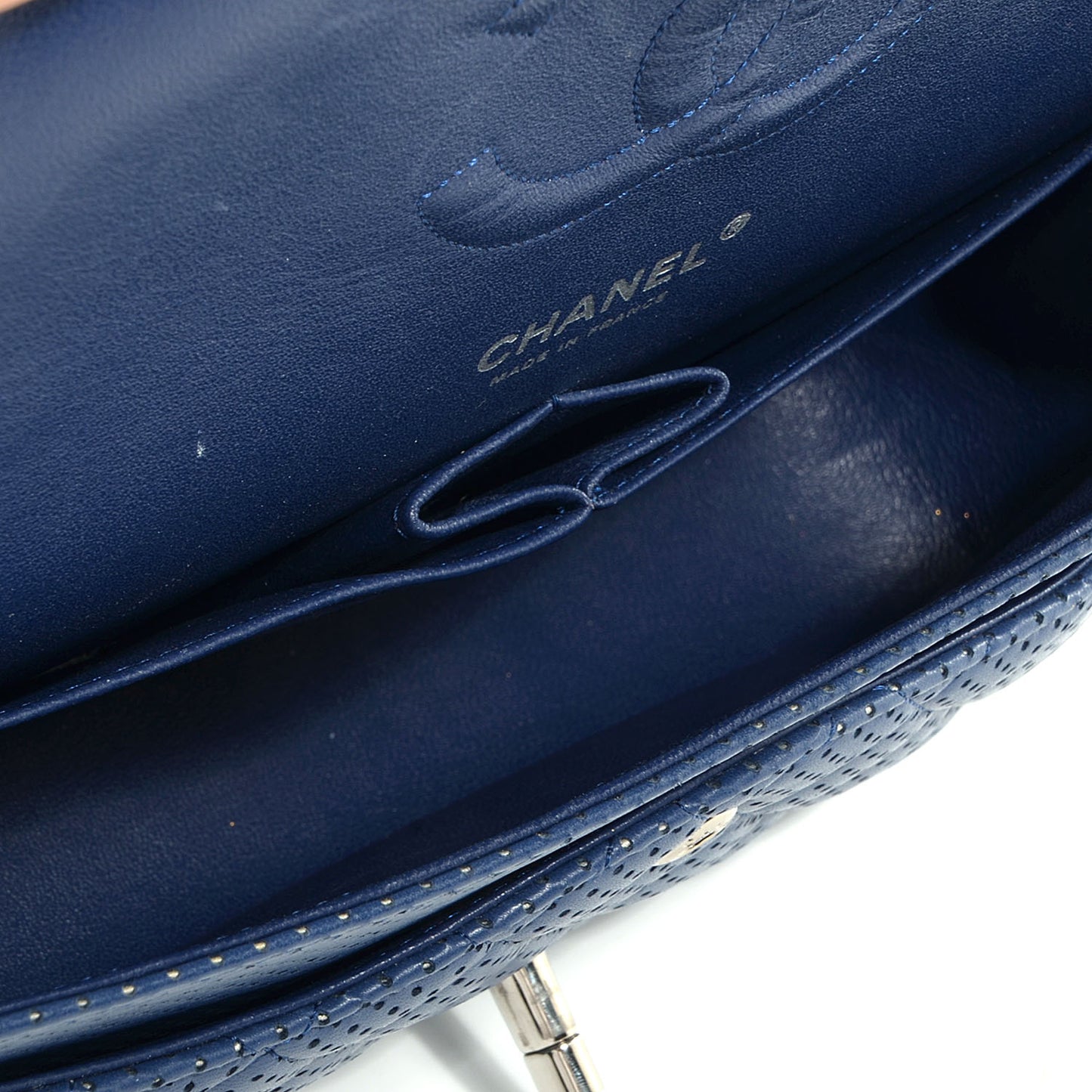 Lambskin Perforated Medium Double Flap Blue
