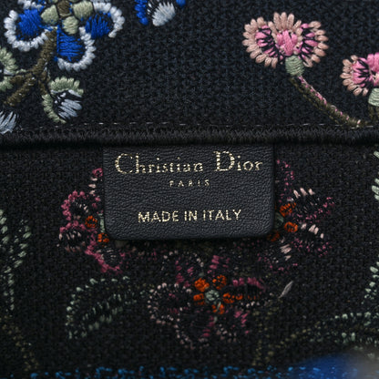 Christian Dior Raffia Embroidered Petites Fleurs Medium Book Tote Navy Blue Multicolor 6 of 10