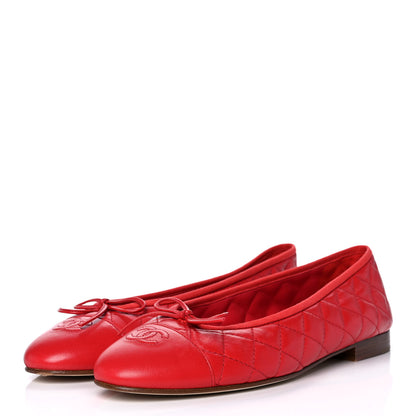 Chanel Lambskin Quilted CC Cap Toe Ballerina Flats 41 Red 3 of 8