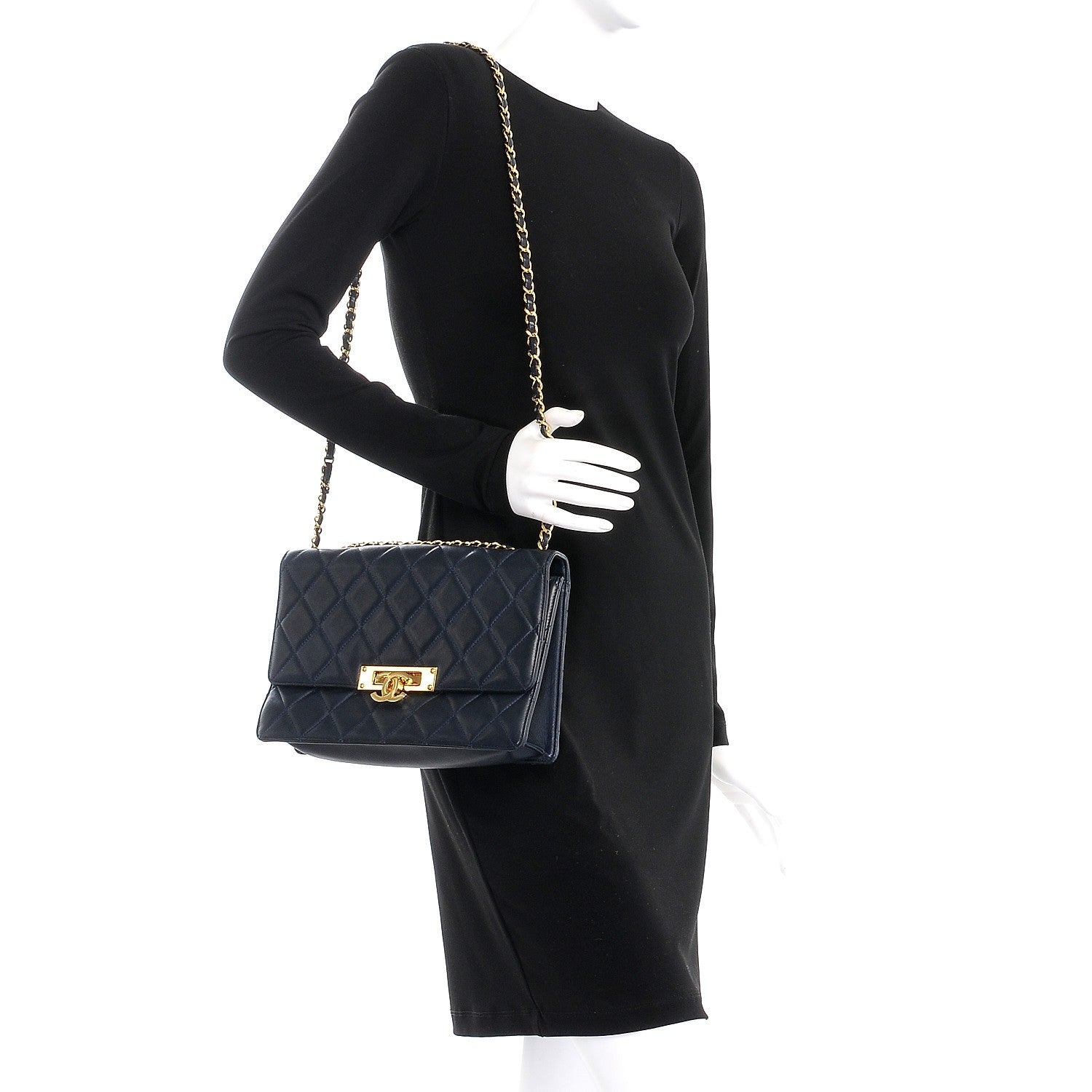 Chanel Lambskin Quilted Large Golden Class Flap Navy 2 of 8