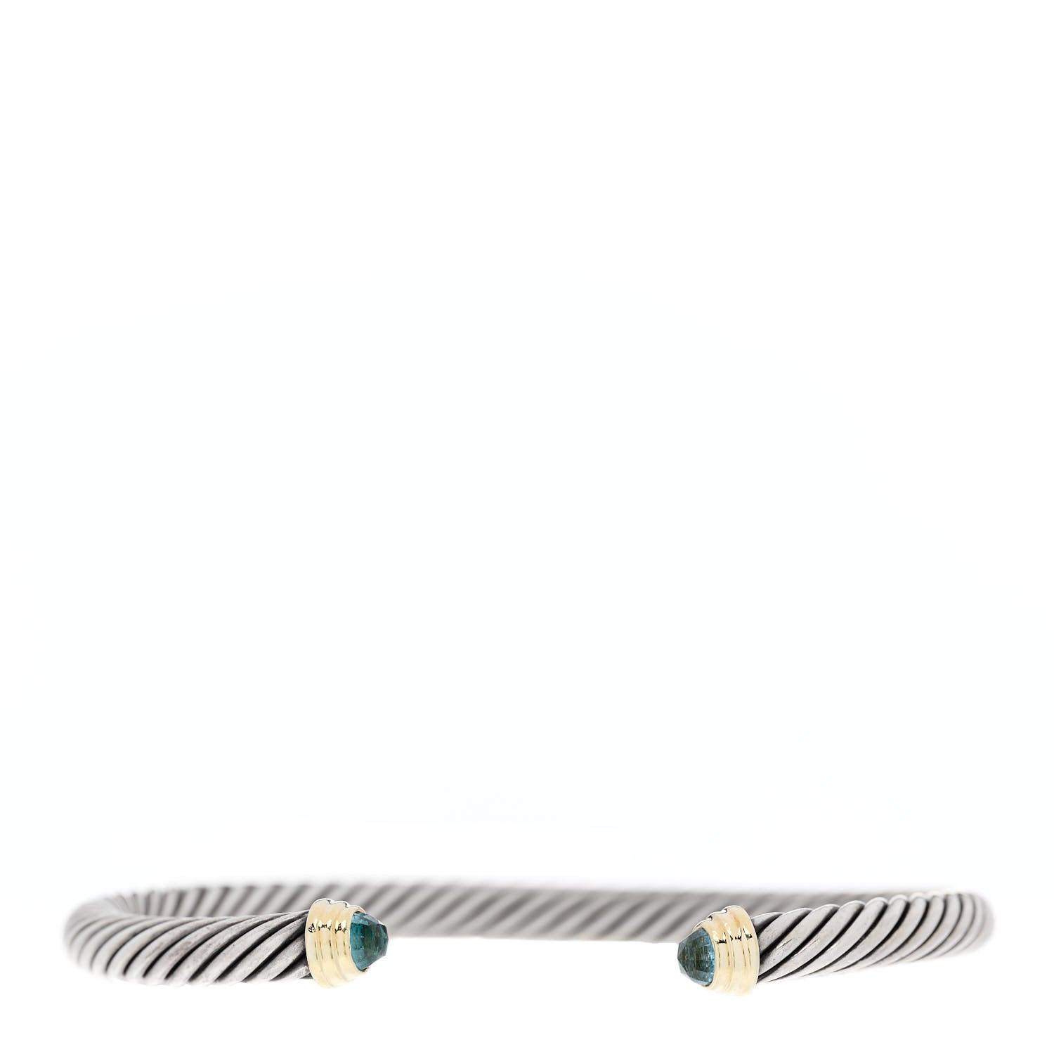 David Yurman Sterling Silver 14K Yellow Gold Blue Topaz 5mm Cable Classics Petite Color Bracelet 1 of 5