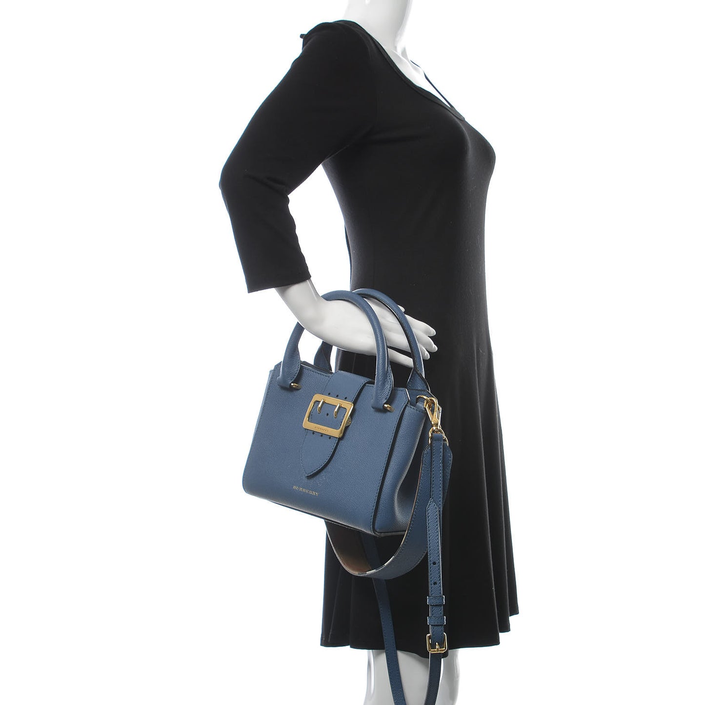 Soft Grain Calfskin Small Buckle Tote Steel Blue