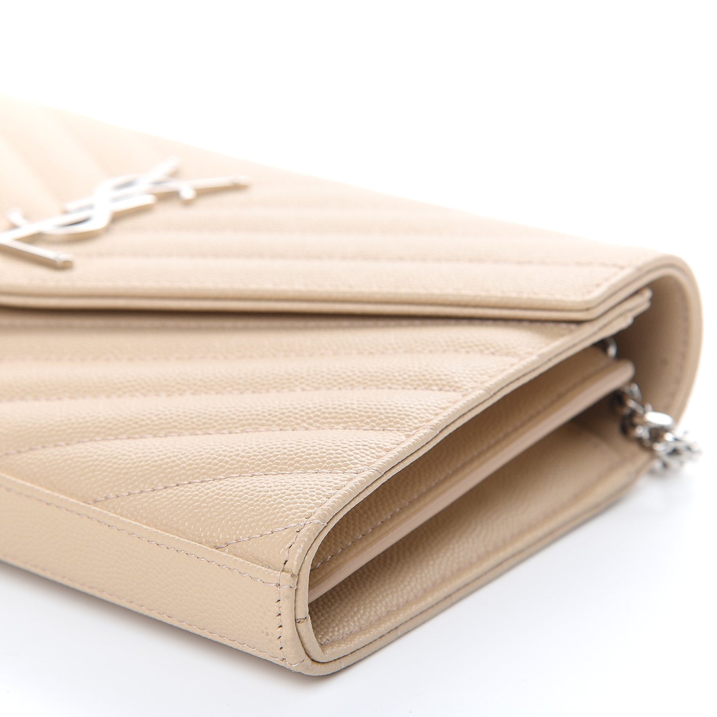 Grain De Poudre Matelasse Chevron Monogram Chain Wallet Nude Powder