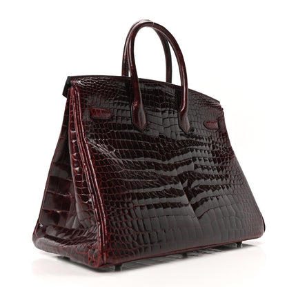 Hermes Shiny Porosus Crocodile Birkin 35 Bourgogne 3 of 10