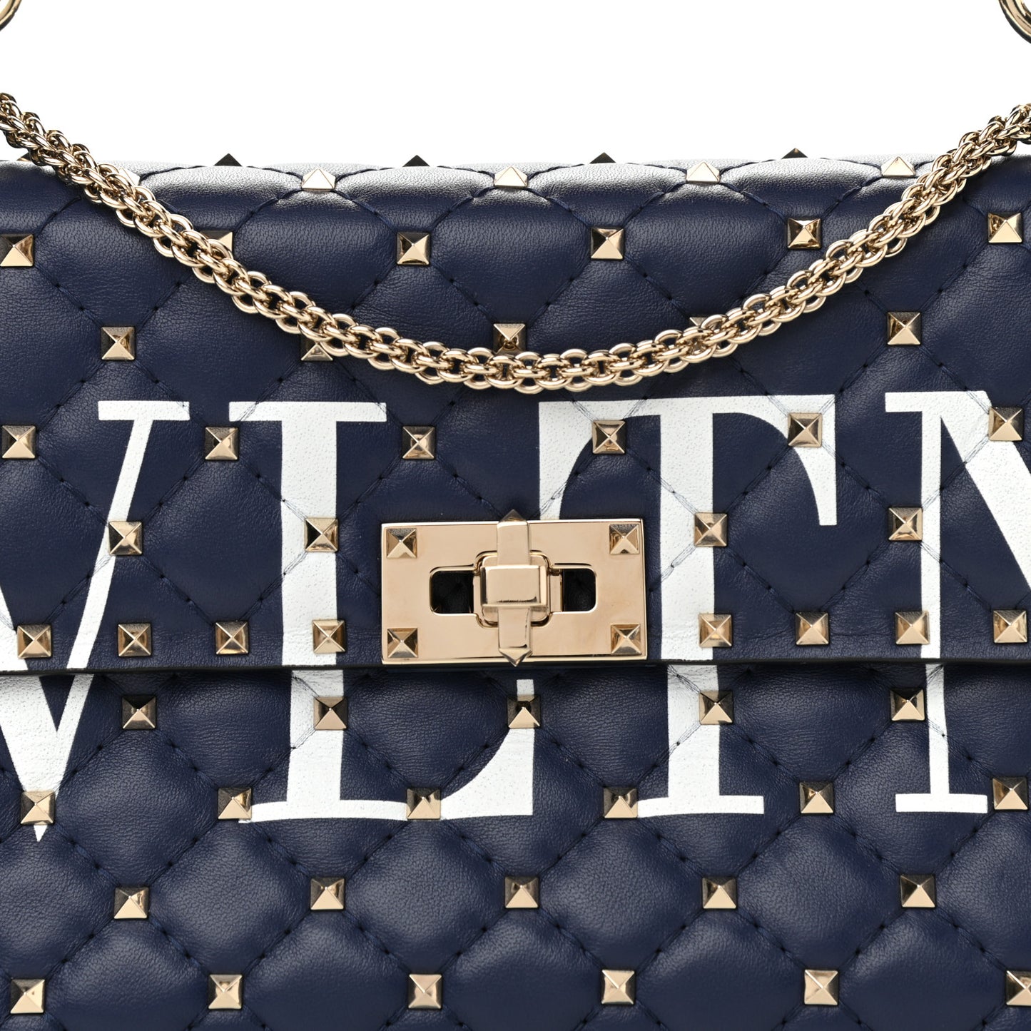 Nappa VLTN Print Medium Rockstud Spike Shoulder Bag Pure Blue White