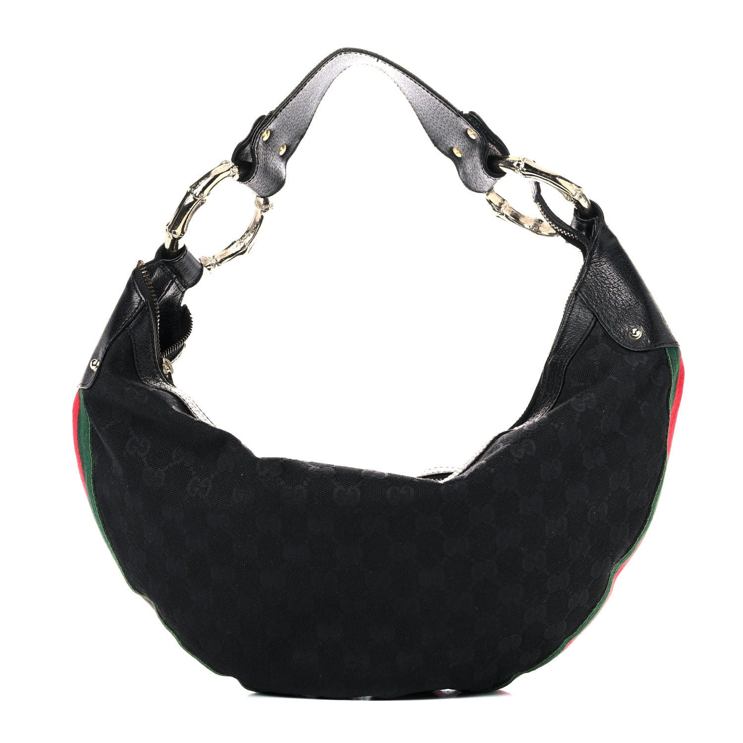 Gucci Monogram Web Bamboo Ring Hobo Black 1 of 18