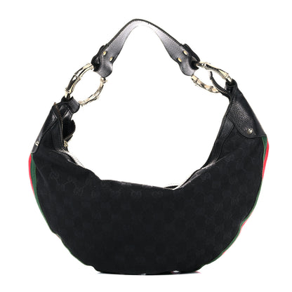 Gucci Monogram Web Bamboo Ring Hobo Black 1 of 18