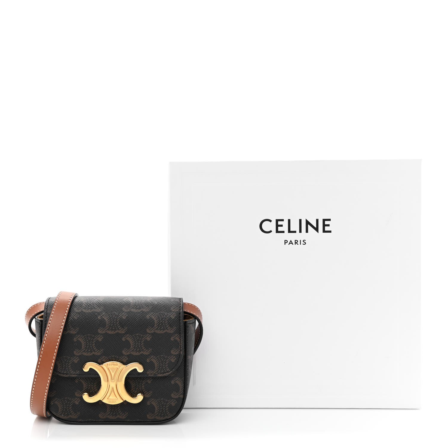 Celine Triomphe Canvas Calfskin Mini Triomphe Tan 11 of 11