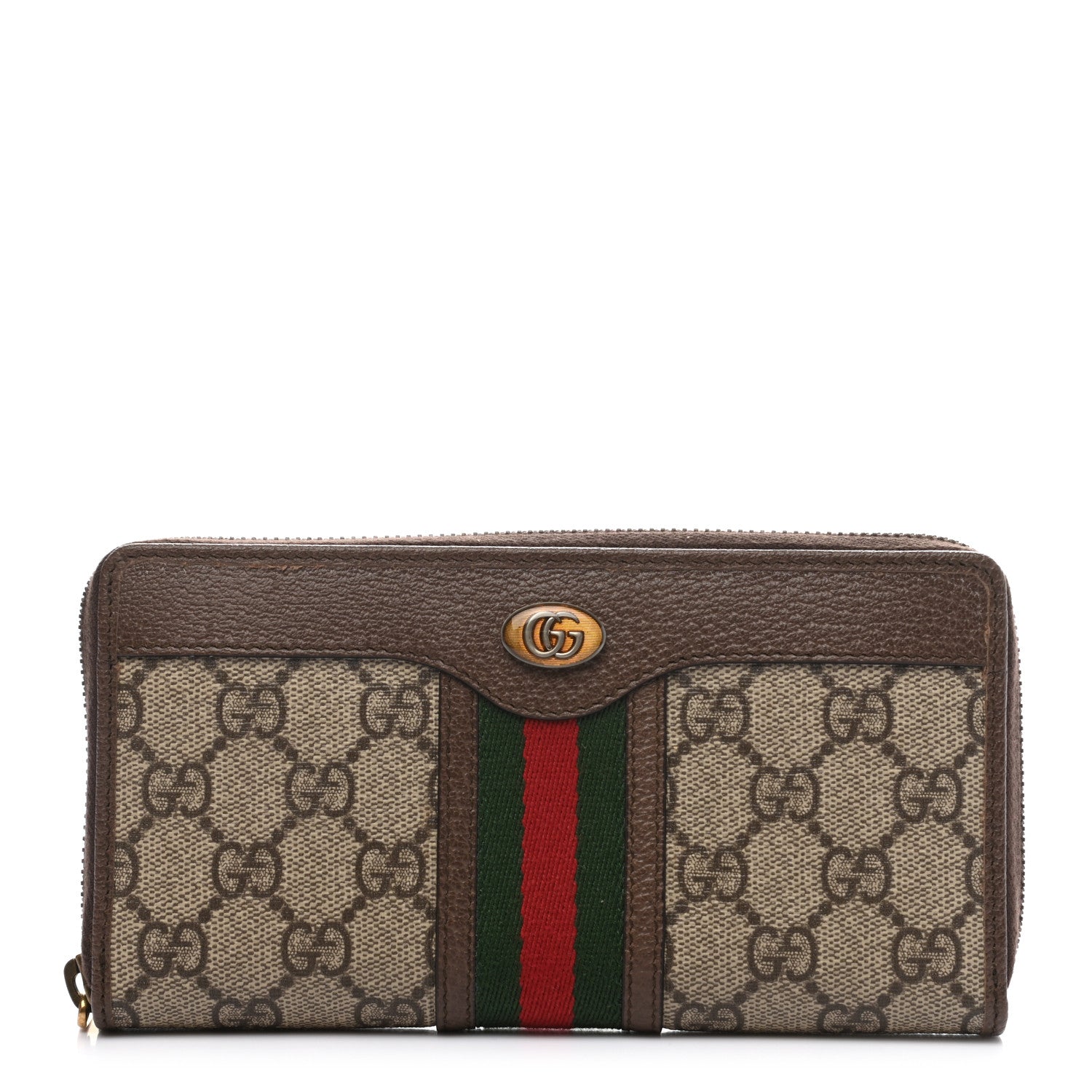 Gucci GG Supreme Monogram Web Ophidia Zip Around Wallet Brown 1 of 8