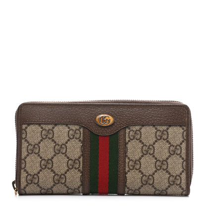 Gucci GG Supreme Monogram Web Ophidia Zip Around Wallet Brown 1 of 8