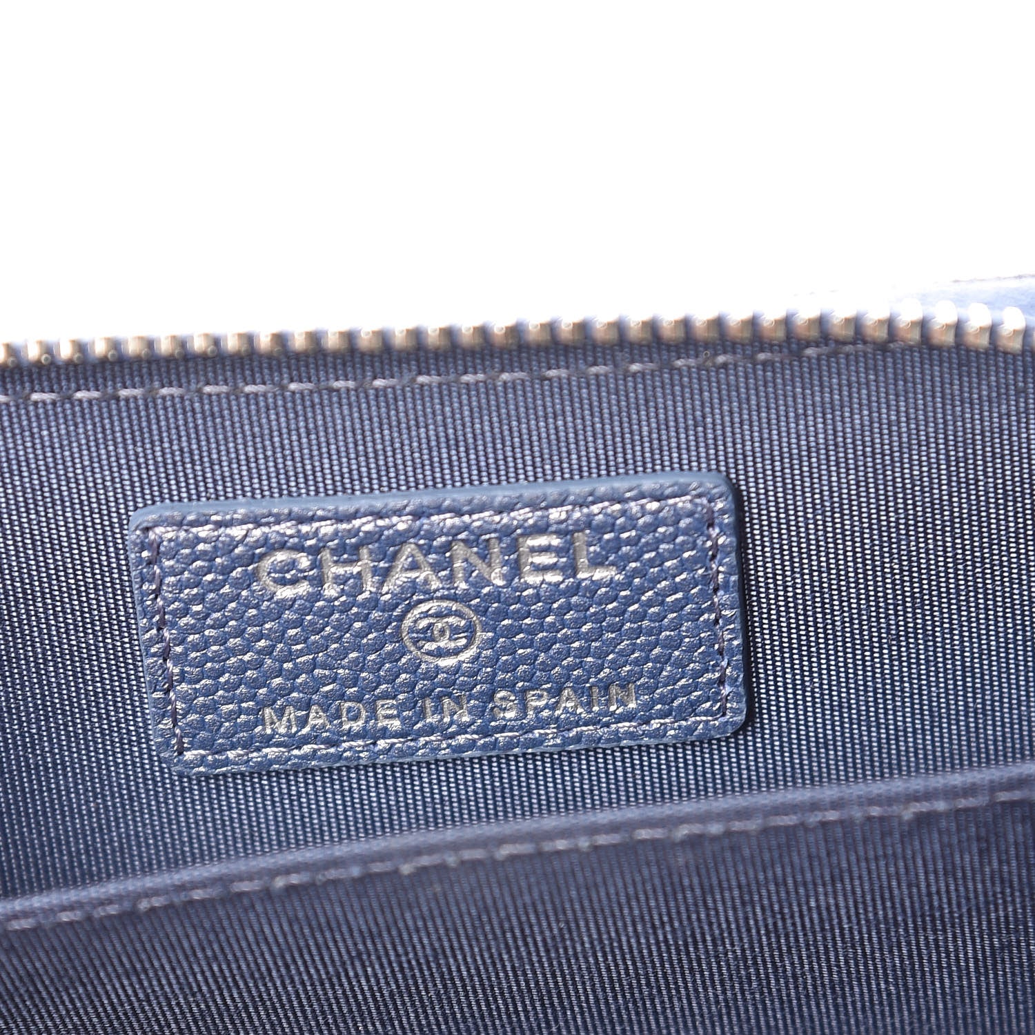 Chanel Metallic Caviar Chevron Quilted Vintage Mademoiselle Zip Coin Purse Light Blue 6 of 8