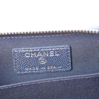 Chanel Metallic Caviar Chevron Quilted Vintage Mademoiselle Zip Coin Purse Light Blue 6 of 8