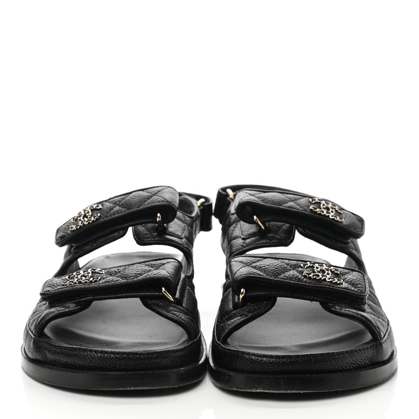 Grained Calfskin Velcro Dad Sandals 39 Black