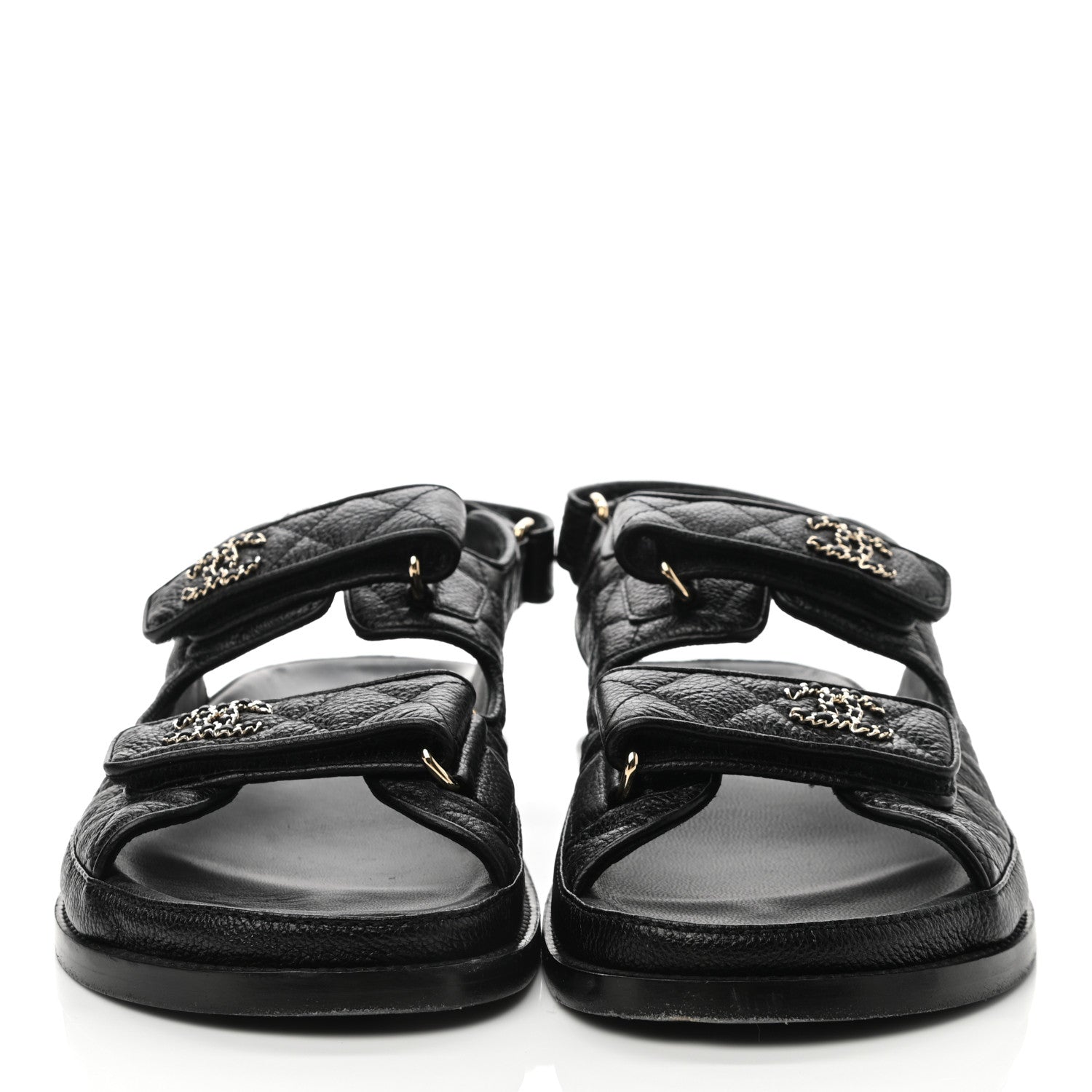 Chanel Grained Calfskin Velcro Dad Sandals 39 Black 2 of 10