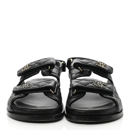Chanel Grained Calfskin Velcro Dad Sandals 39 Black 2 of 10