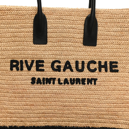 Saint Laurent Raffia Calfskin Rive Gauche Tote Naturale Black 9 of 10