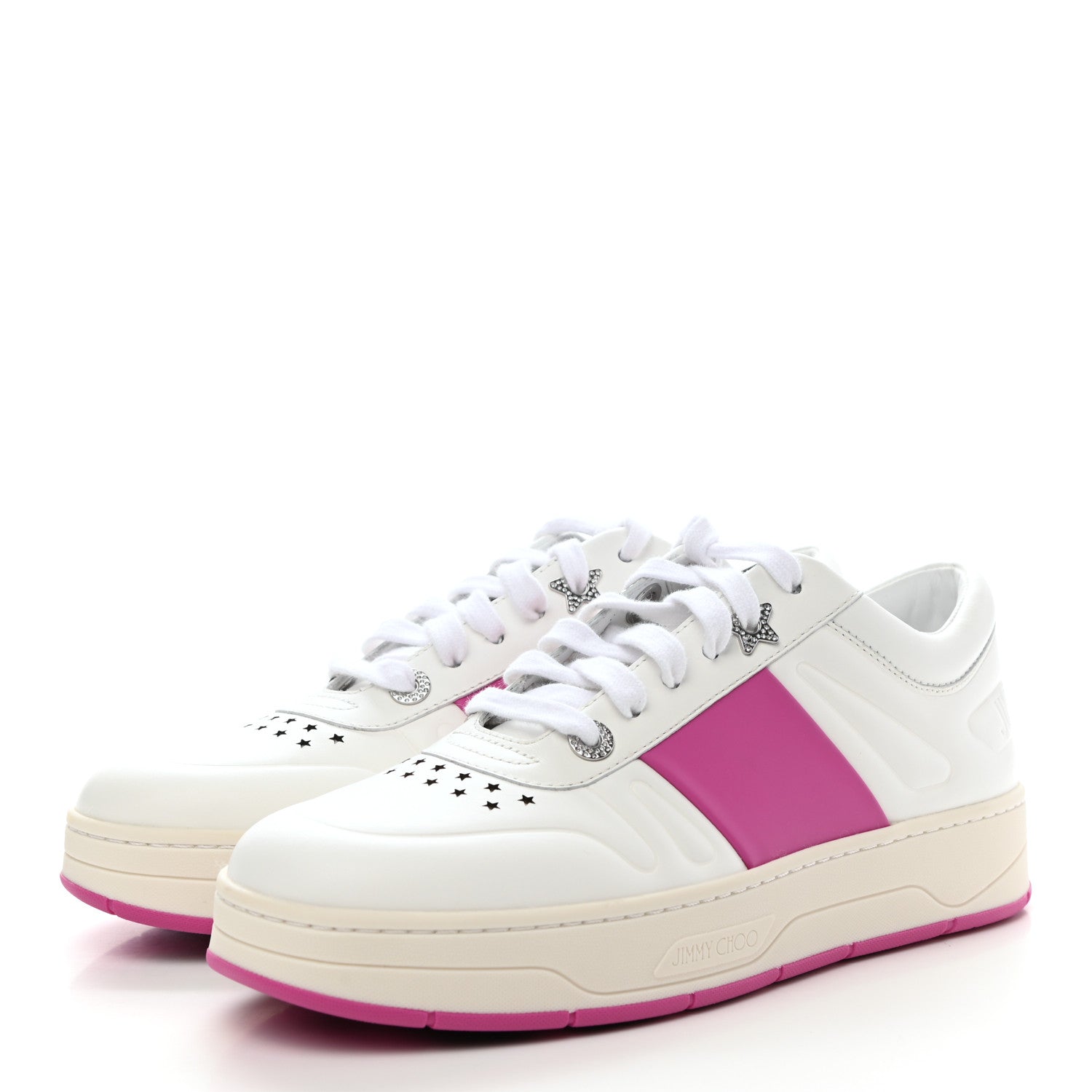 Jimmy Choo Calfskin Vinyl Striped Hawaii Flatform Sneakers 39 White Fuchsia 3 of 9