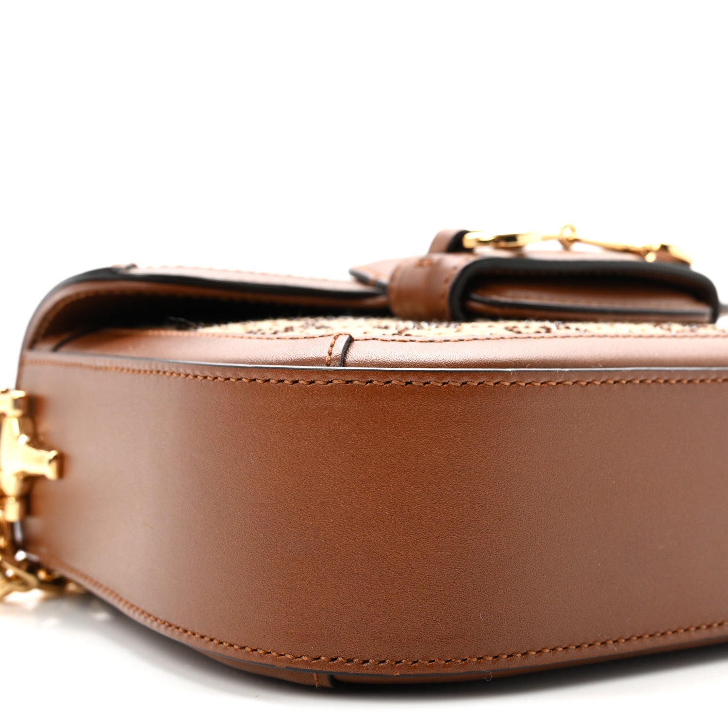 Gucci New Canvas Charisma Calfskin Crystal GG Monogram Mini Horsebit 1955 Shoulder Bag Camel Ebony 9 of 11