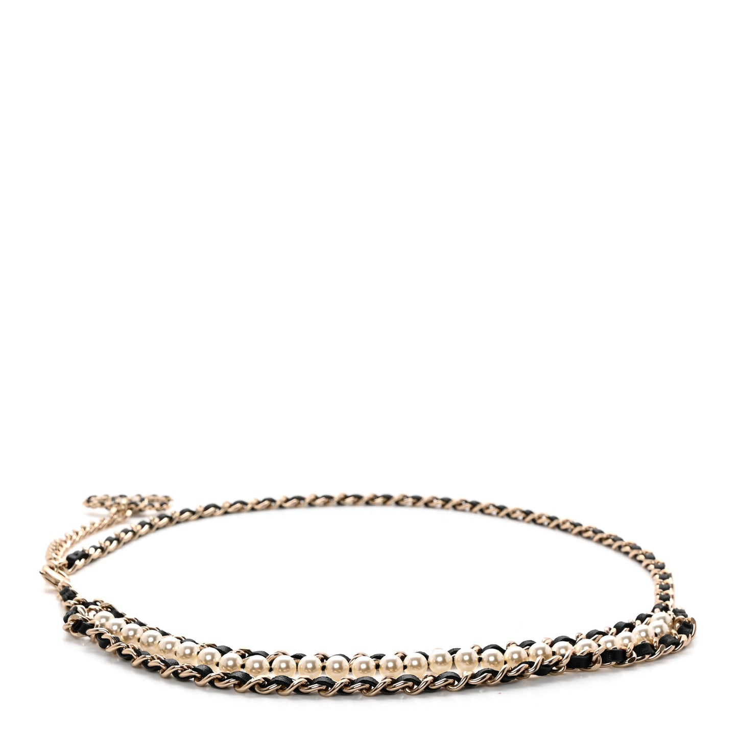 Lambskin Pearl Crystal Chain CC Fancy Belt 80 32 Black Gold