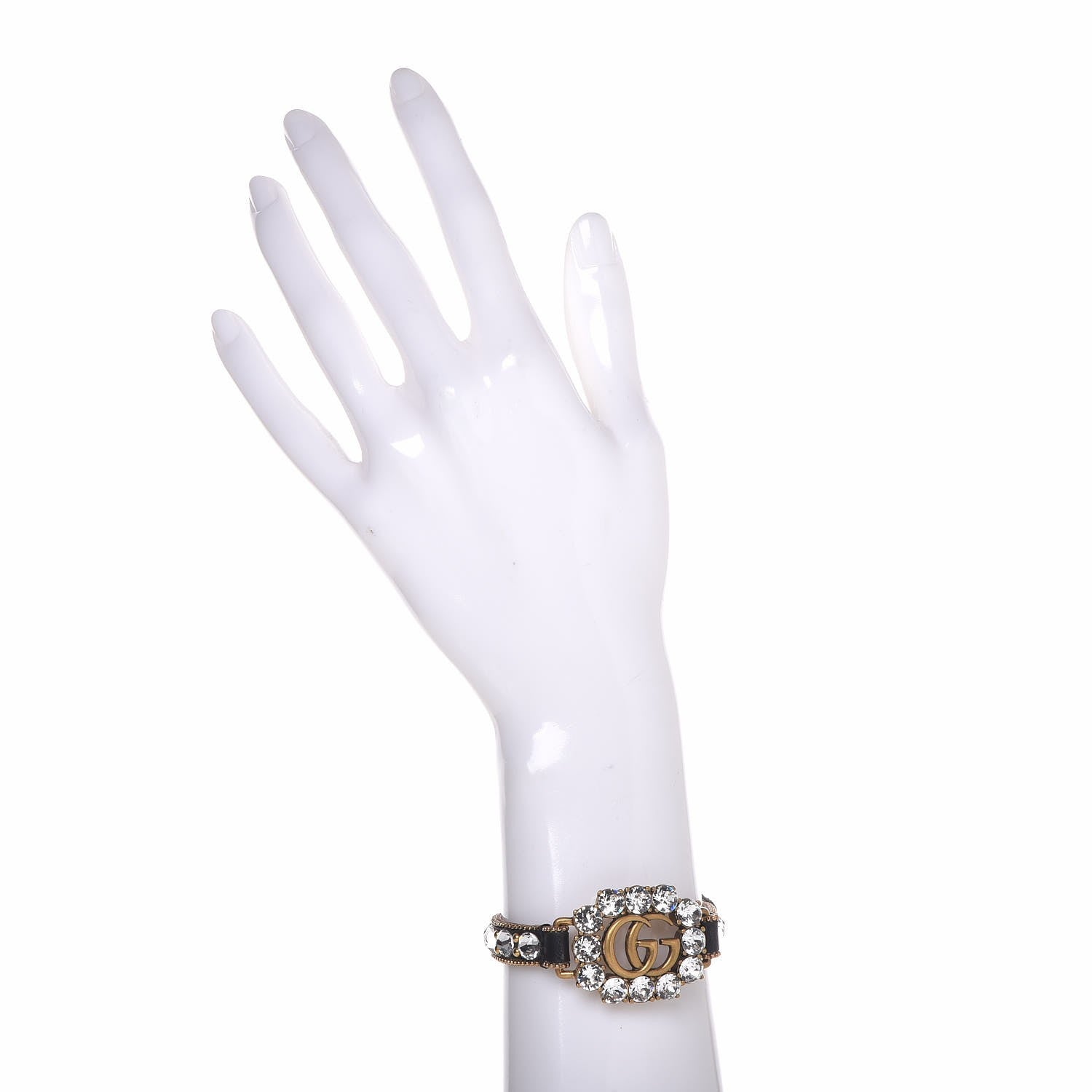Gucci Metal Calfskin Crystal Double G Bracelet Black 2 of 7