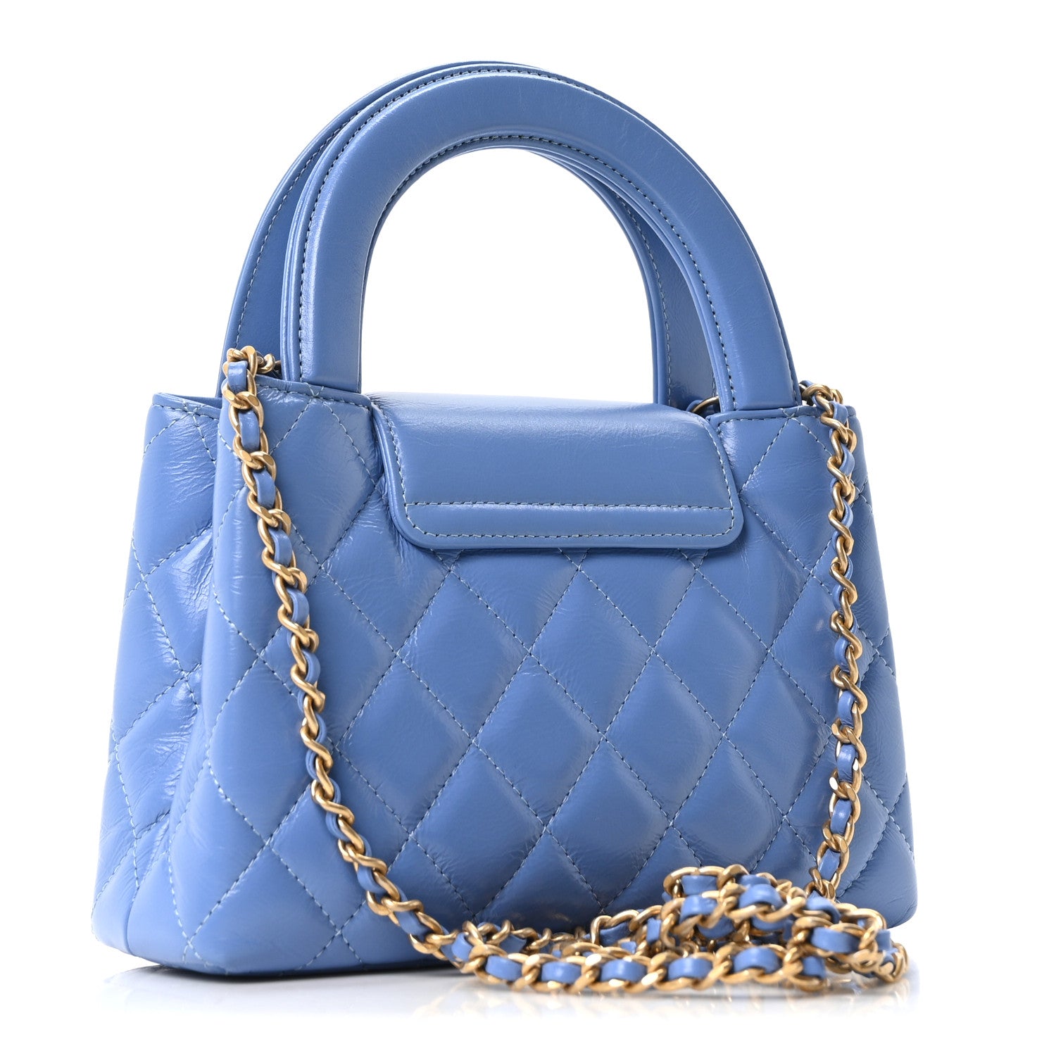 Chanel Shiny Aged Calfskin Quilted Nano Kelly Shopper Blue 1862867