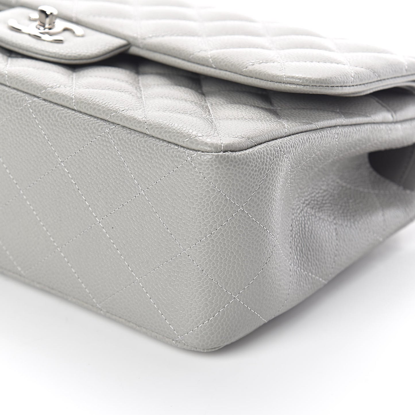 Caviar Quilted Jumbo Double Flap Light Grey