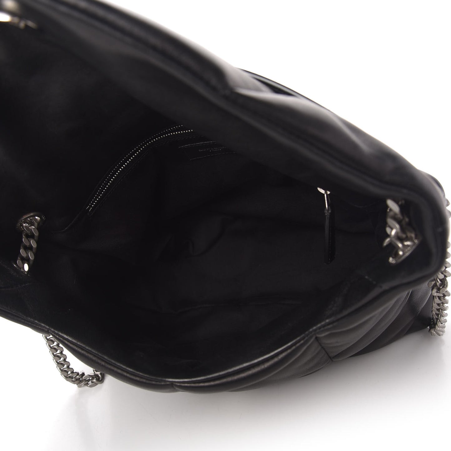 Lambskin Quilted Medium Loulou Puffer Monogram Chain Satchel Black