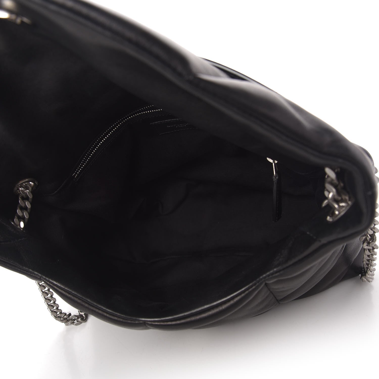 Saint Laurent Lambskin Quilted Medium Loulou Puffer Monogram Chain Satchel Black 5 of 10