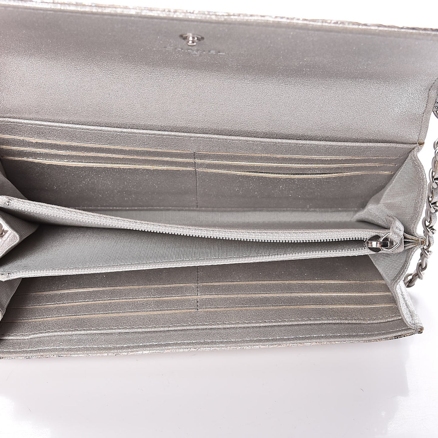 Iridescent Lizard Wallet With Removable Chain Silver