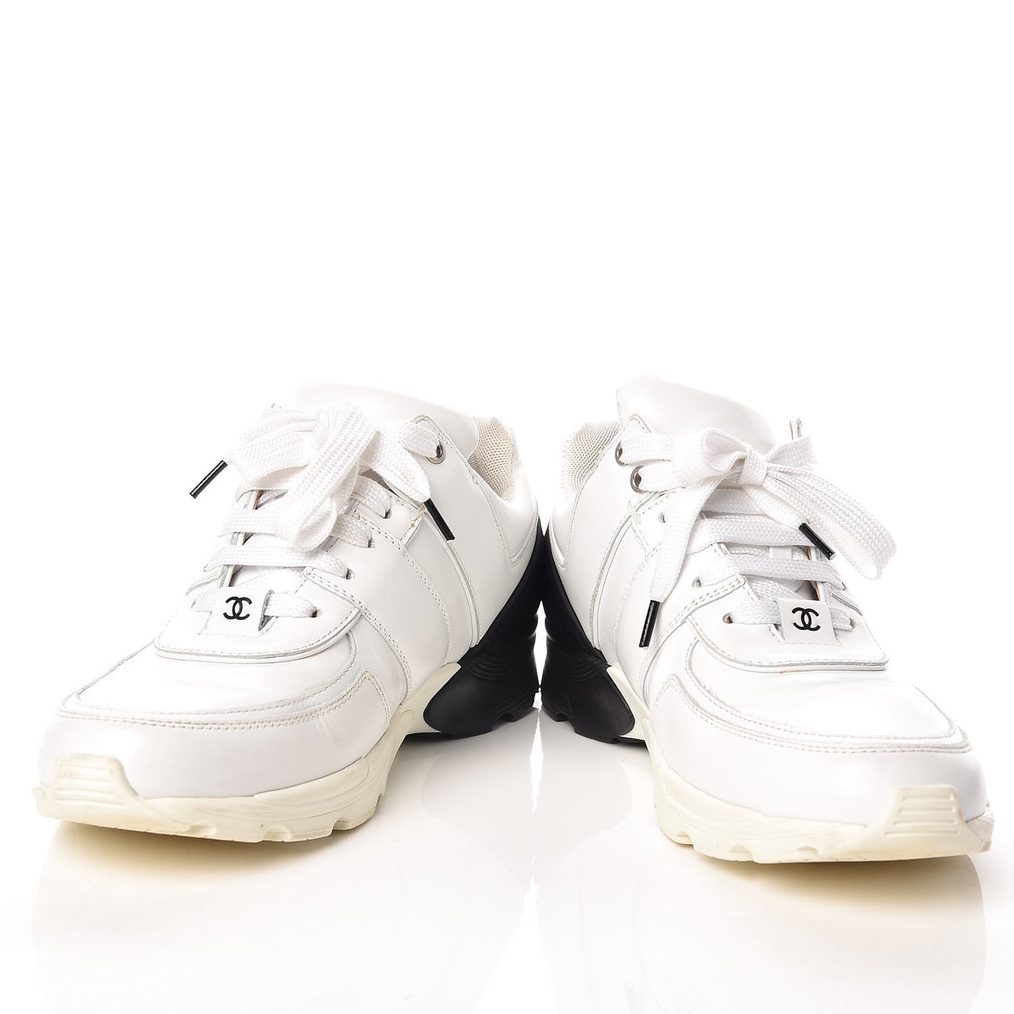 Calfskin Laminated Womens CC Sneakers 38 White Black