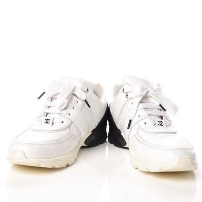 Chanel Calfskin Laminated Womens CC Sneakers 38 White Black 5 of 18