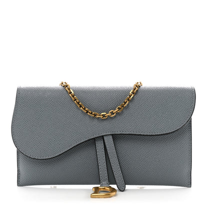Christian Dior Grained Calfskin Saddle Chain Pouch Cloud Blue 1 of 11