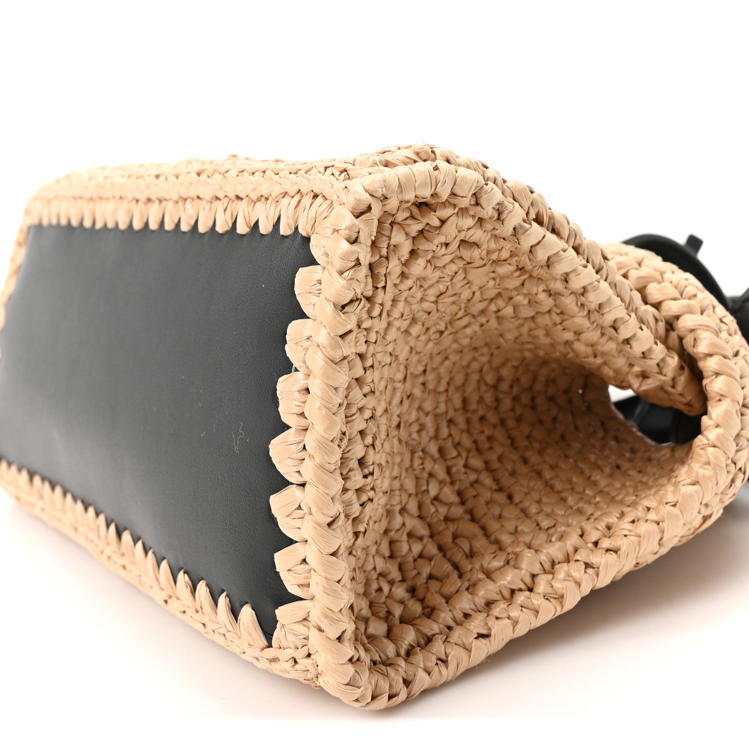 Salvatore Ferragamo Raffia Effect Calfskin XS Hug Bag Natural Black 10 of 10