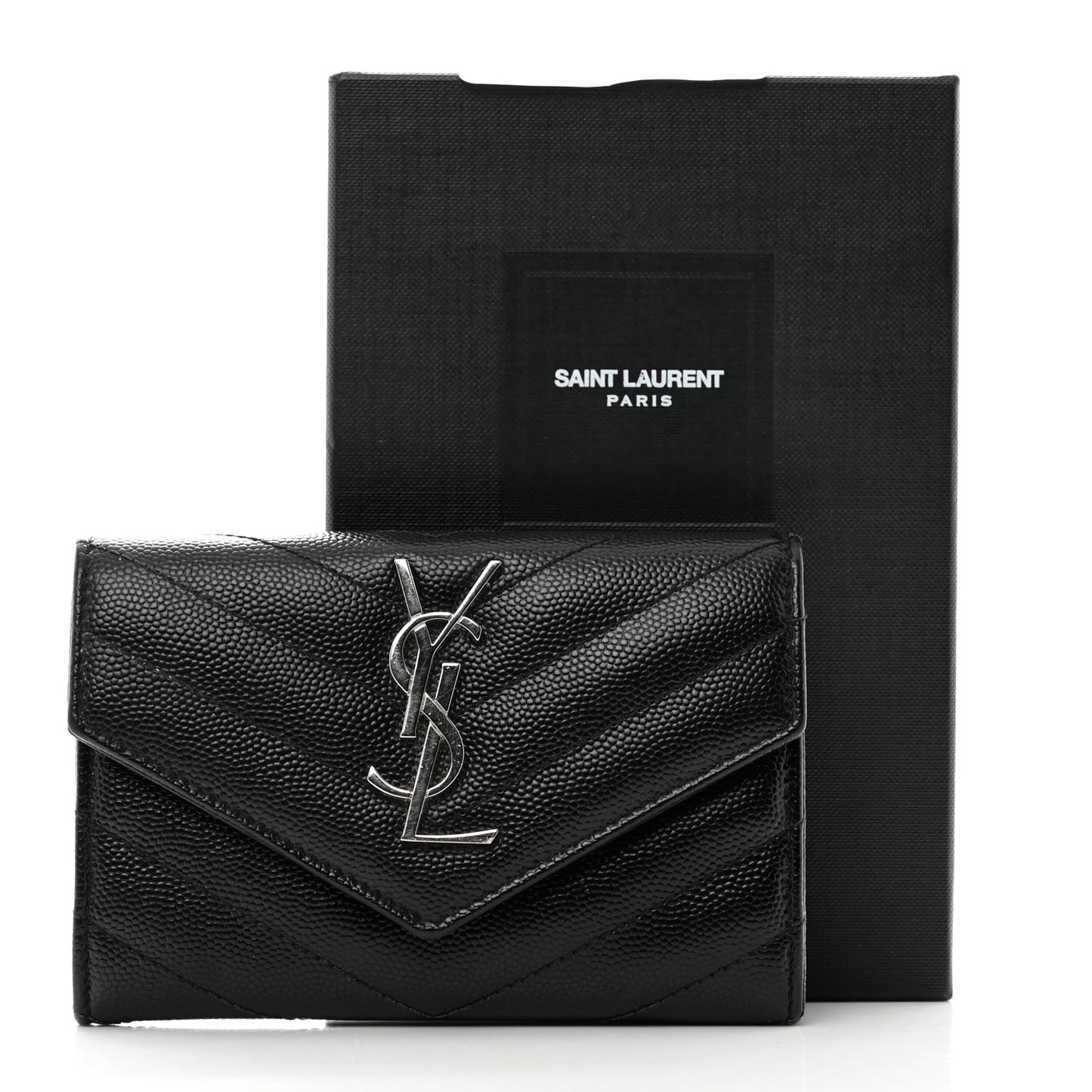 Grain De Poudre Matelasse Chevron Small Monogram Envelope Wallet Black