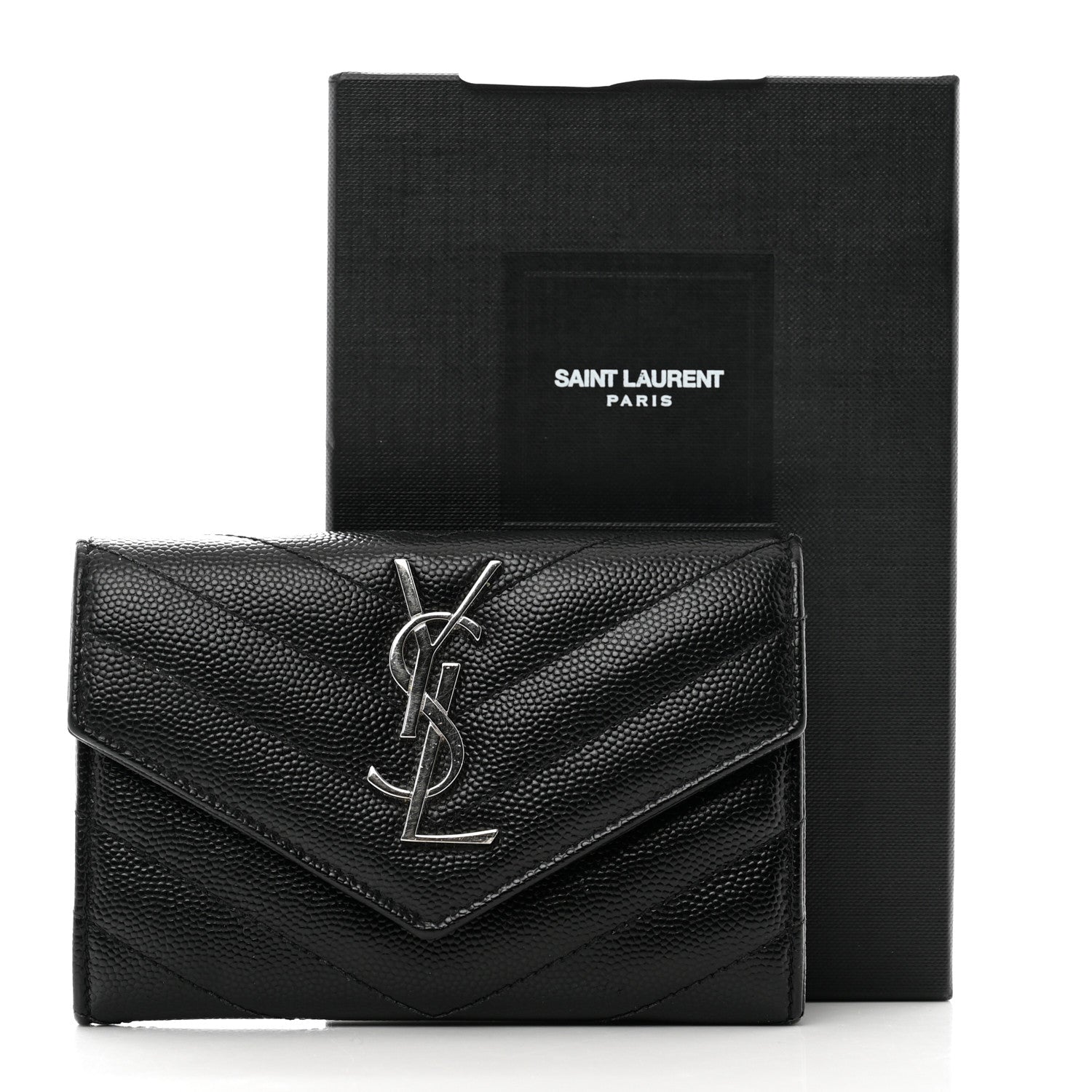Saint Laurent Grain De Poudre Matelasse Chevron Small Monogram Envelope Wallet Black 8 of 8