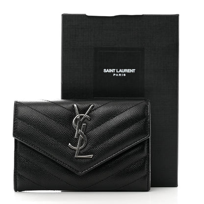 Saint Laurent Grain De Poudre Matelasse Chevron Small Monogram Envelope Wallet Black 8 of 8