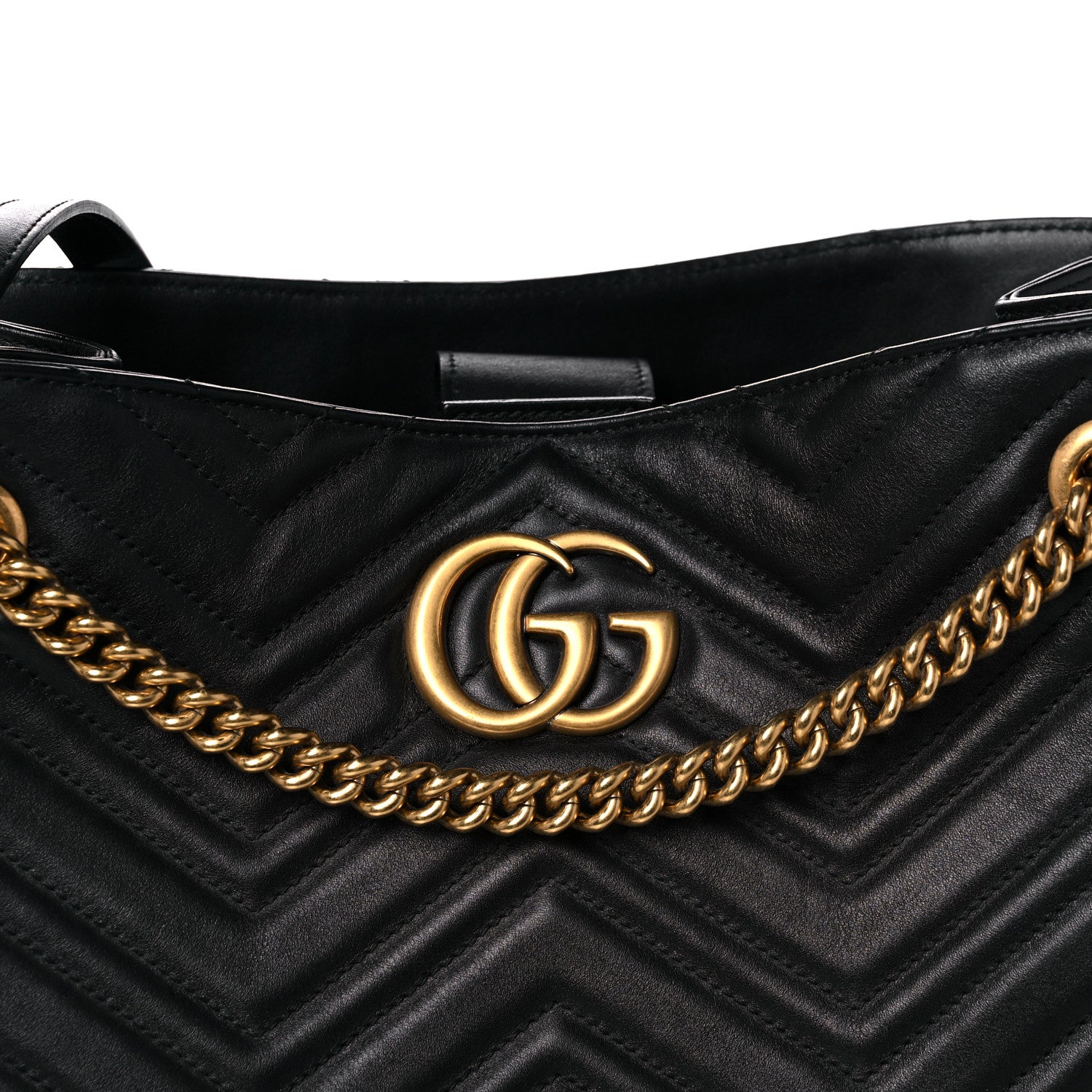 Gucci Calfskin Matelasse Medium GG Marmont Shoulder Tote Bag Black 9 of 16